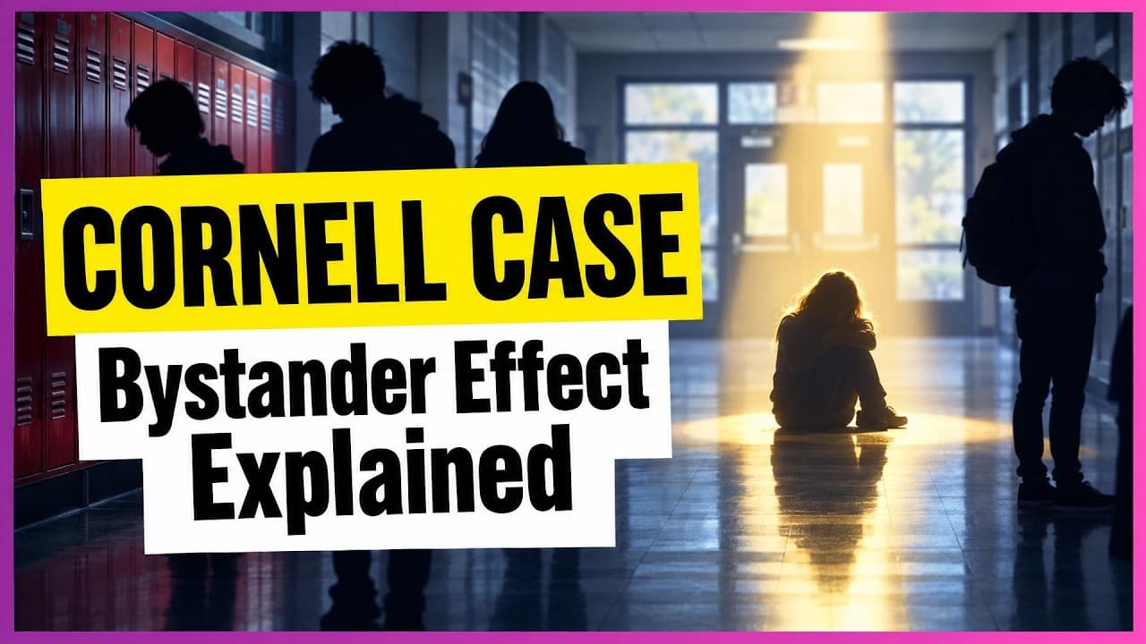 Dysregulated Kids podcast episode about the Cornell case and bystander action, with school hallway silhouettes and “Bystander Effect Explained” text