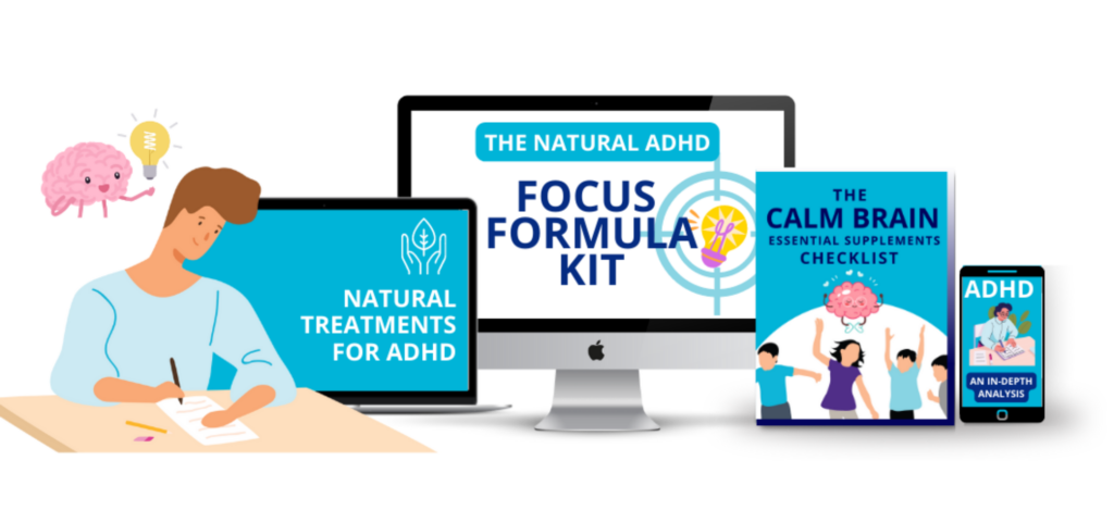 Product mockup showing Natural ADHD materials across devices