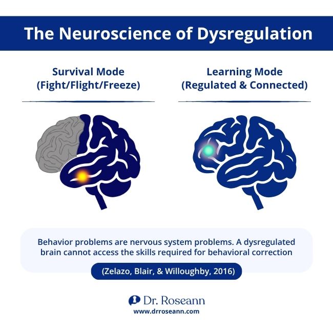 Infographic The Neuroscience of Dysregulation comparing brain states