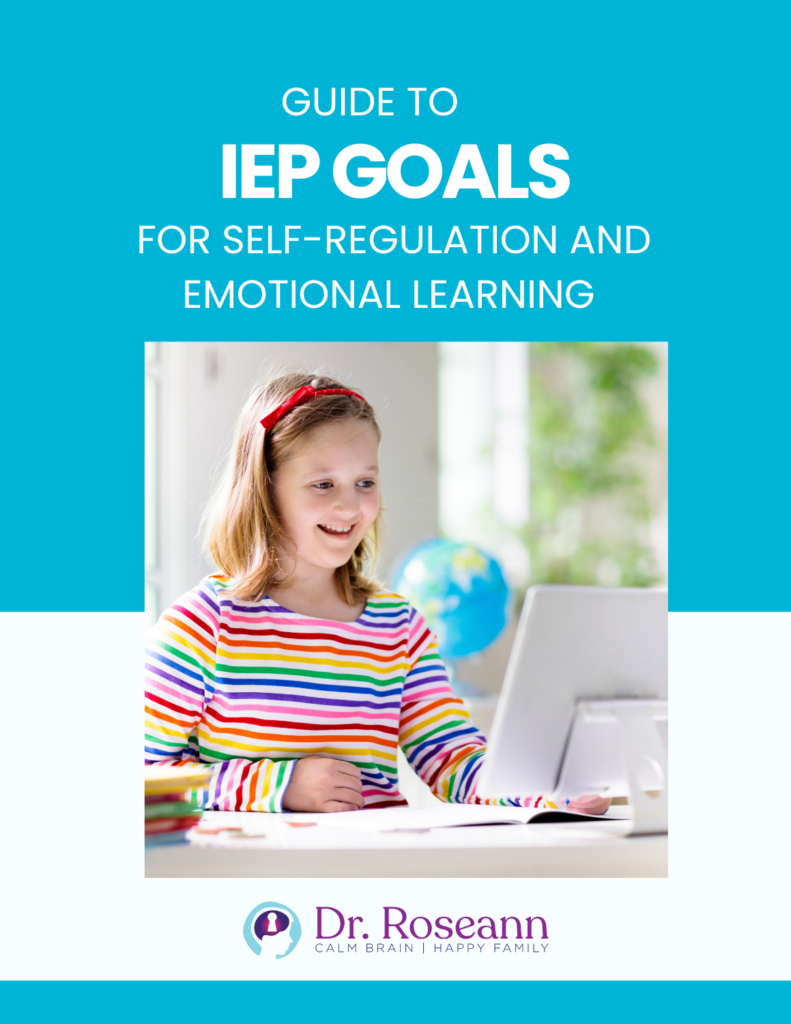 Guide to IEP Goals for Self-Regulation and Emotional Learning featuring girl at laptop