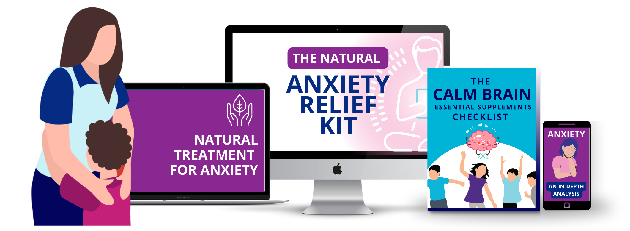Product mockup showing Natural Anxiety Relief Kit on laptop and mobile