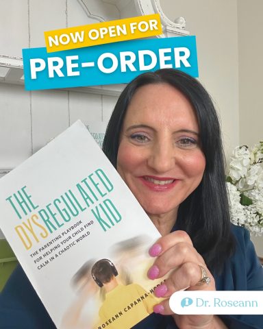 Dr. Roseann Capanna-Hodge holding The Dysregulated Kid book for pre-order