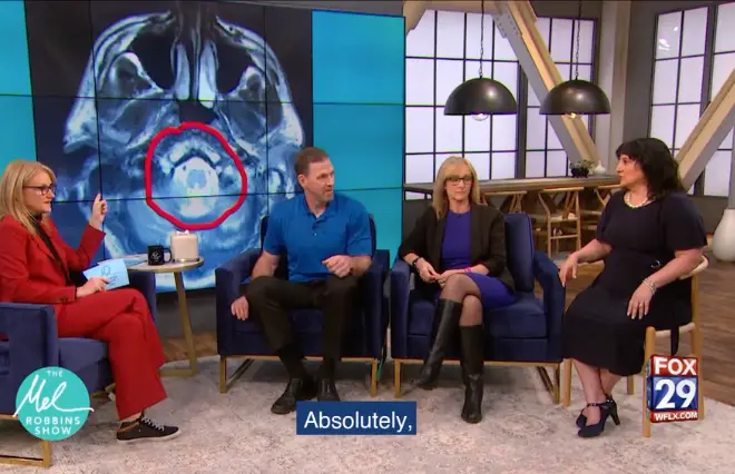 Dr. Roseann discussing brain imaging on Fox 29 with fMRI scan