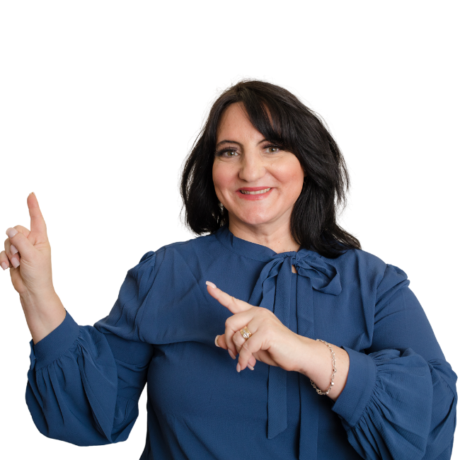 Dr. Roseann Capanna-Hodge gesturing with open hands