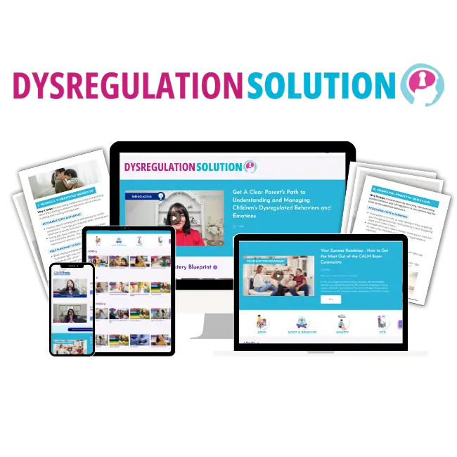 Device mockups showing Dysregulation Solution online course platform