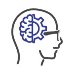 Head silhouette with brain and gear icon for learning enhancement