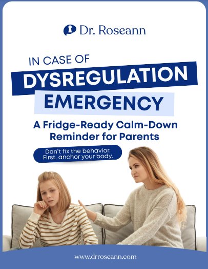 Fridge card guide In Case of Dysregulation Emergency with parent and child