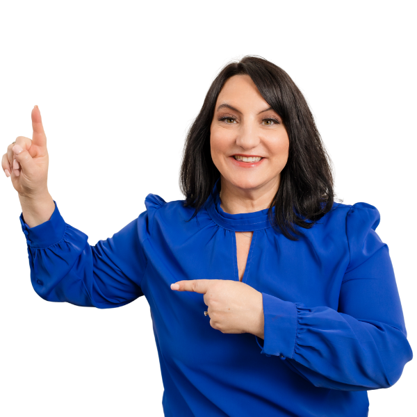 Dr. Roseann Capanna-Hodge pointing upward gesture portrait