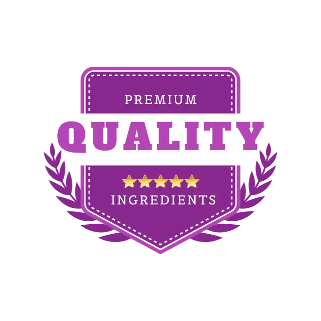 Premium Quality Ingredients badge with five stars and laurel design