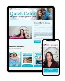 Mobile and tablet mockups of QuickCalm online course interface