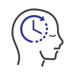 Head profile with clock icon representing sleep or rest