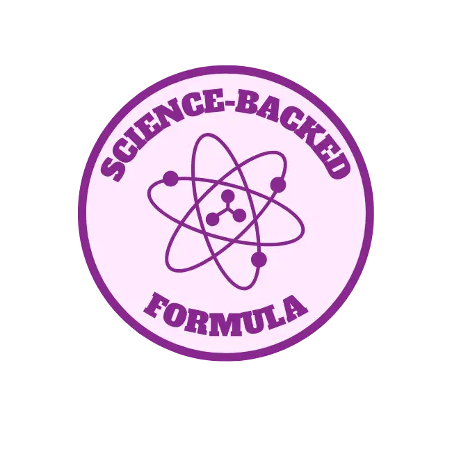 Science-Backed Formula circular seal with atom symbol