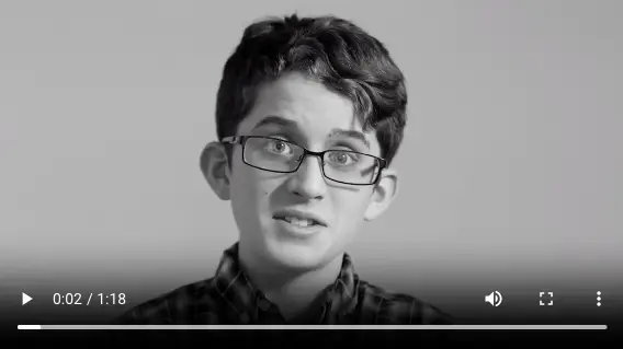 Video player showing young person in interview