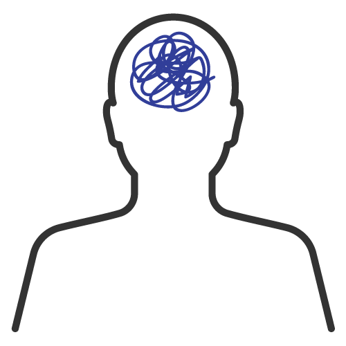 Head silhouette with tangled lines representing stress or anxiety
