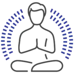 Seated person in meditation pose with radiating aura lines