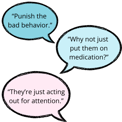 Illustration with three speech bubbles showing common parenting phrases