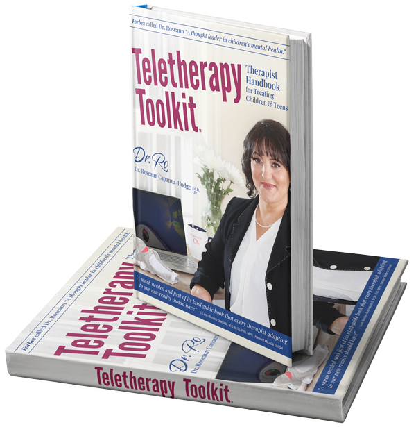 Teletherapy Toolkit book mockup featuring Dr. Roseann Capanna-Hodge