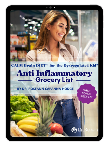 Anti-Inflammatory Grocery List guide featuring woman in grocery store