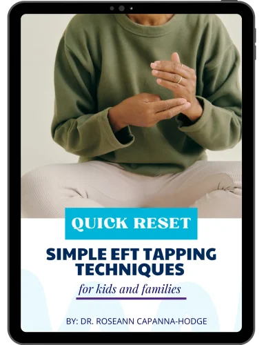 iPad mockup showing Quick Reset EFT tapping techniques by Dr. Roseann