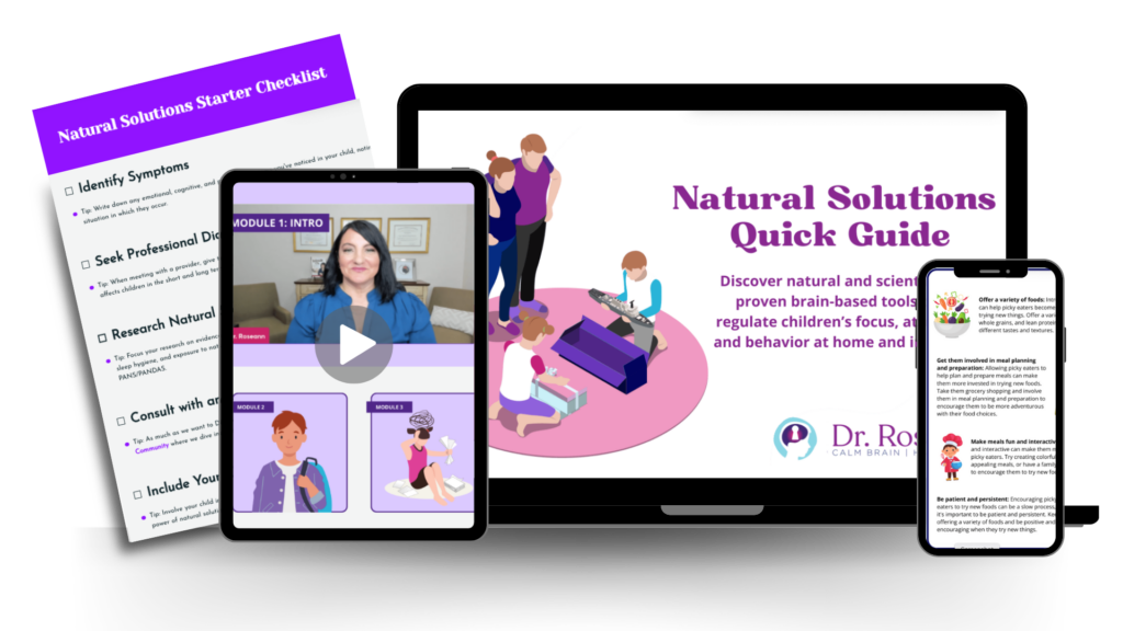 Product mockup showing Natural Solutions Starter Checklist materials and course modules