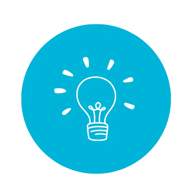 Light bulb with rays on blue circle