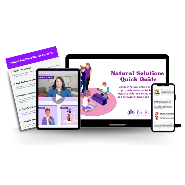 Product mockup of Natural Solutions Quick Start Guide displayed on tablet, phone, desktop and books