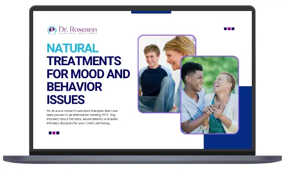 Laptop mockup showing Natural Treatments for Mood and Behavior Issues