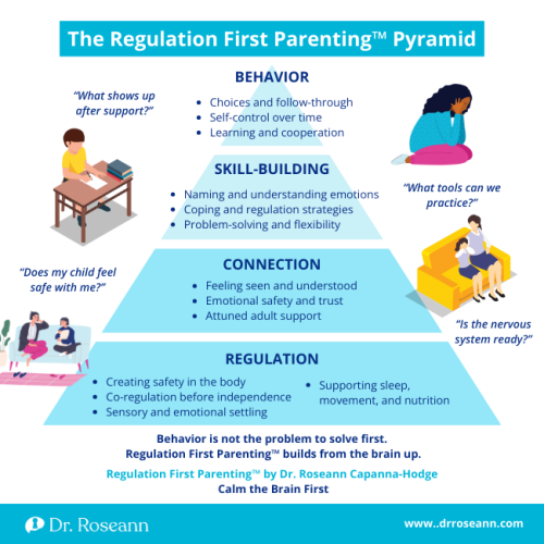 Regulation First Parenting Pyramid showing four levels from regulation to behavior