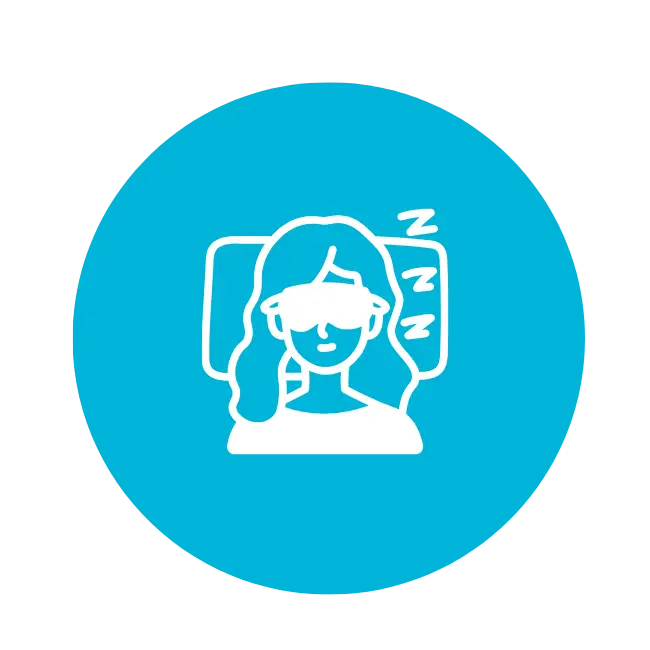 Person sleeping with Z marks on blue circle